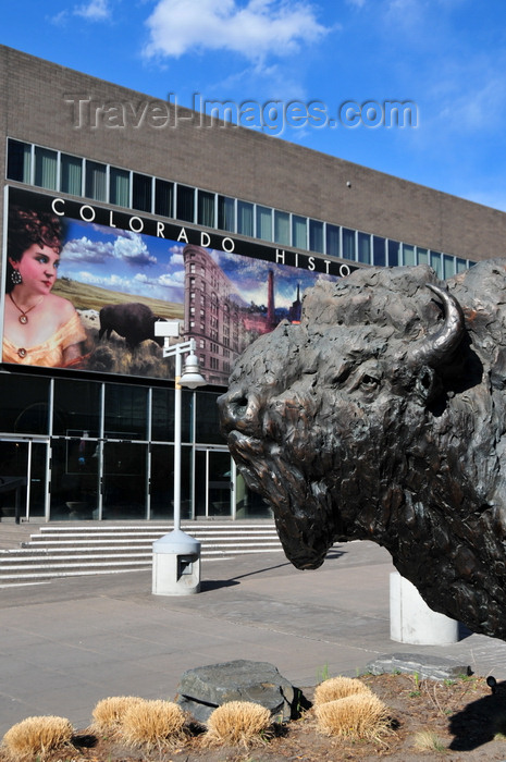 usa1377: Denver, Colorado, USA: Colorado History Museum - Baby Doe Tabor mural and bronze buffalo, sculpture 'On the wind', by T.D. Kelsey - Broadway, Civic Center - photo by M.Torres - (c) Travel-Images.com - Stock Photography agency - Image Bank