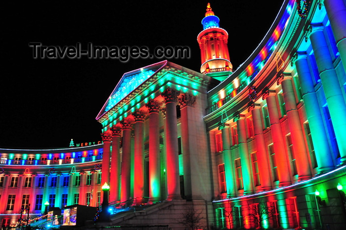 usa1413: Denver, Colorado, USA: Denver City and County Building - Christmas lights - curved wings with colonnades of Ionic columns - Allied Architects, Robert K. Fuller and Associated Architects - photo by M.Torres - (c) Travel-Images.com - Stock Photography agency - Image Bank