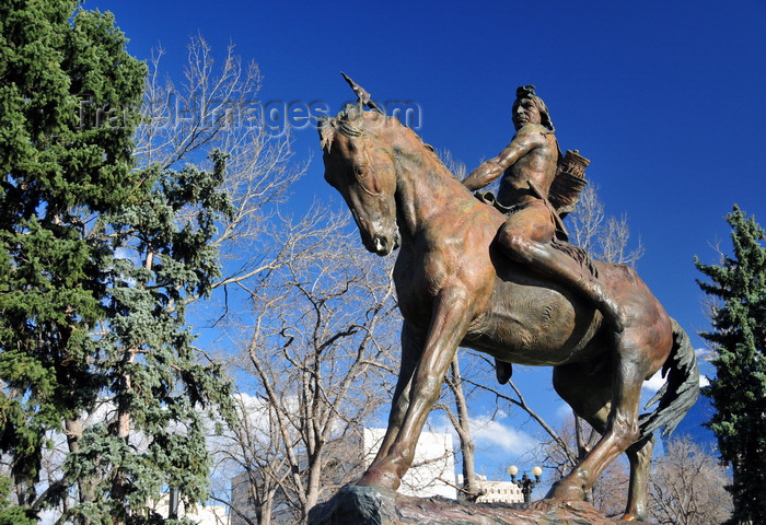 usa1422: Denver, Colorado, USA: art in the Civic Center Park - sculpture 'On the War Trail' by Alexander Phimister Proctor - Indian warrior on horse - photo by M.Torres - (c) Travel-Images.com - Stock Photography agency - Image Bank