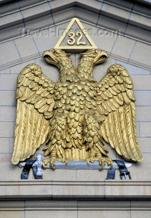 usa1429: Denver, Colorado, USA: Scottish Rite Masonic Center - Sumerian Double Headed Eagle of Lagash with sword - emblem of the 32nd Degree in the tympanum - photo by M.Torres - (c) Travel-Images.com - Stock Photography agency - Image Bank