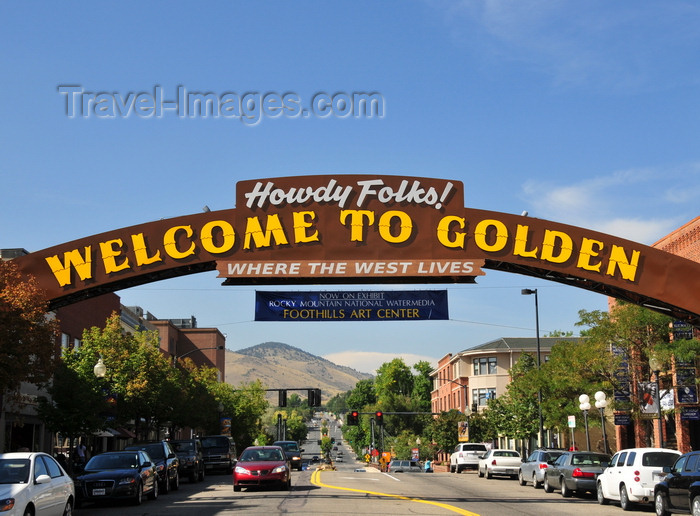 usa1501: Golden, Jefferson County, Colorado, USA: welcome arch - 'Where the West Lives' - Ford Street - photo by M.Torres - (c) Travel-Images.com - Stock Photography agency - Image Bank