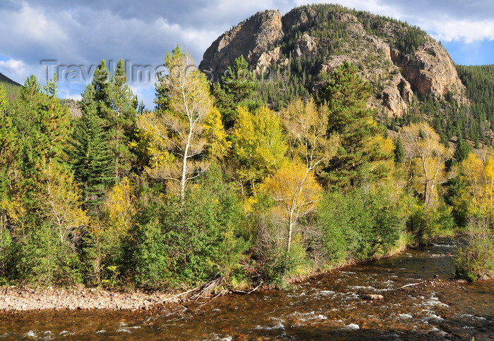 usa1532: Roosevelt National Forest - Poudre Canyon, Larimer County, Colorado, USA: Sleeping Elephant mountain and Cache la Poudre River - CO 14 road - Poudre Canyon Hwy - photo by M.Torres - (c) Travel-Images.com - Stock Photography agency - Image Bank