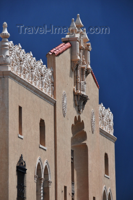 usa1559: Santa Fé, New Mexico, USA: Lensic Theater - Santa Fé's Performing Arts Center - revival Mudéjar style façade designed by German-American architects Carl Heinrich Boller and Robert Otto Boller - dark sky before a storm - photo by M.Torres - (c) Travel-Images.com - Stock Photography agency - Image Bank