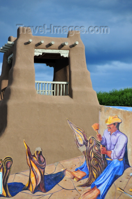 usa1591: Taos, New Mexico, USA: Trompe l'Oeil painting over adobe tower - Taos Plaza - photo by M.Torres - (c) Travel-Images.com - Stock Photography agency - Image Bank