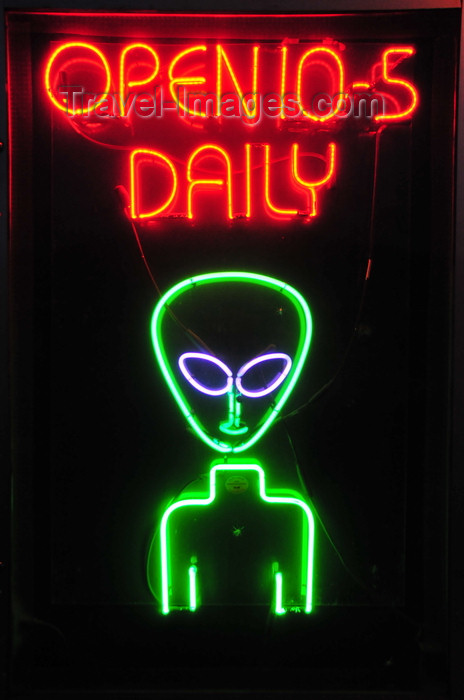 usa1619: Roswell, Chaves County, New Mexico, US: neon alien on Main Street - entrance to the UFO 'Museum' - photo by M.Torres - (c) Travel-Images.com - Stock Photography agency - Image Bank