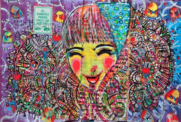 usa1726: Boise, Idaho, USA:  psychedelic face and pacmans - graffiti on Freak Alley - photo by M.Torres - (c) Travel-Images.com - Stock Photography agency - Image Bank