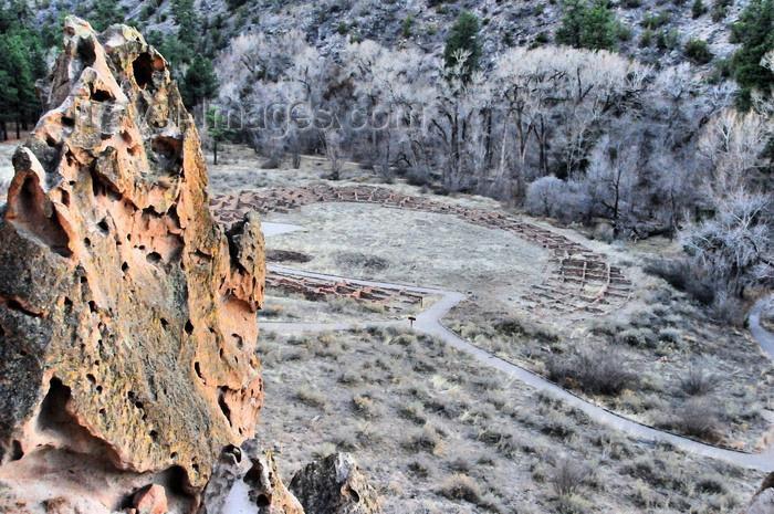 usa1947: Bandelier National Monument, New Mexico, USA: Tyuonyi Village seen from the Frey Trail - homes of the Ancestral Pueblo People - Frijoles Canyon - photo by M.Torres - (c) Travel-Images.com - Stock Photography agency - Image Bank