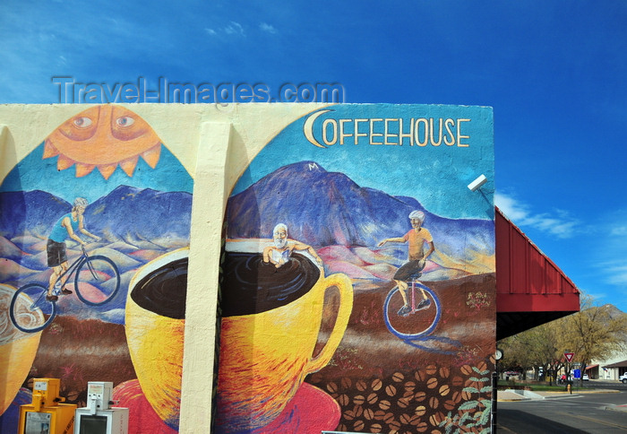 usa1960: Socorro, New Mexico, USA: coffee mural on Manzanares Street - M Mountain Coffeehouse - photo by M.Torres - (c) Travel-Images.com - Stock Photography agency - Image Bank