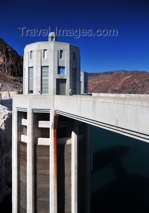 usa197: Hoover Dam, Clark County, Nevada, USA: water intake towers in the Black Canyon of the Colorado River - clock with Nevada time - Boulder City - photo by M.Torres - (c) Travel-Images.com - Stock Photography agency - Image Bank