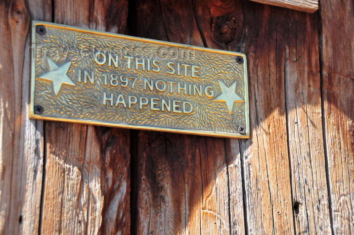usa2129: Virgin, Washington county, Utah, USA: Fort Zion Trading Post - humorous plaque - the events of 1897 - photo by M.Torres - (c) Travel-Images.com - Stock Photography agency - Image Bank