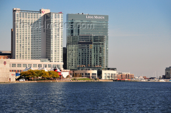 usa2148: Baltimore, Maryland, USA: Marriott Hotel Waterfront and the new Legg Mason Tower (asset management company), by Cooper Carry and Beatty Harvey Coco Architects respectively - Inner Harbor East - International Drive - photo by M.Torres - (c) Travel-Images.com - Stock Photography agency - Image Bank