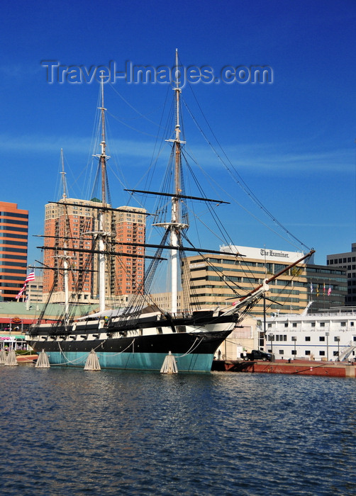 usa2150: Baltimore, Maryland, USA: sloop-of-war USS Constellation with the buildings of Pratt Street in the background - photo by M.Torres - (c) Travel-Images.com - Stock Photography agency - Image Bank