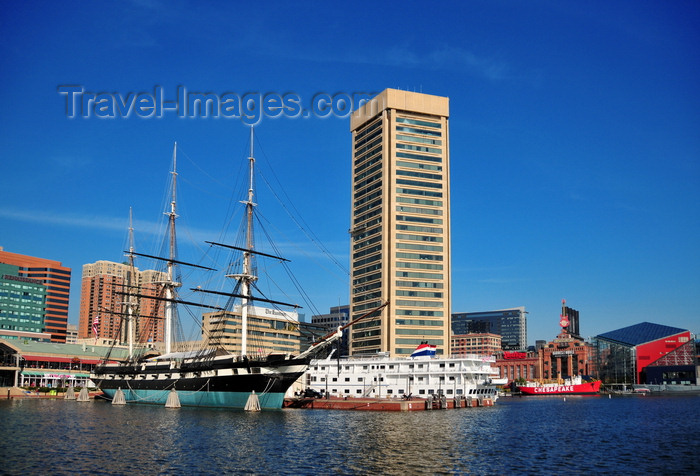 usa2151: Baltimore, Maryland, USA: USS Constellation, WTC, Aquarium and the east side of the Inner Harbor- photo by M.Torres - (c) Travel-Images.com - Stock Photography agency - Image Bank