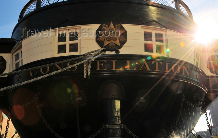 usa2160: Baltimore, Maryland, USA: sun and stern of the sloop-of-war USS Constellation - golden star - National Historic Landmark - Inner Harbor - photo by M.Torres - (c) Travel-Images.com - Stock Photography agency - Image Bank