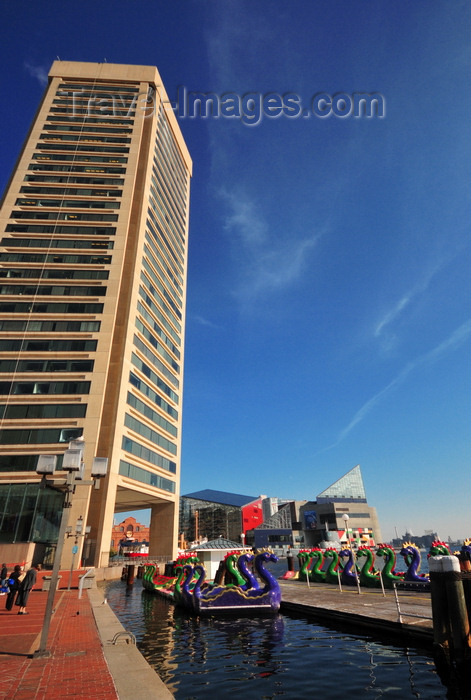 usa2164: Baltimore, Maryland, USA: Baltimore World Trade Center, National Aquarium and dragon paddle boats - Inner Harbor - photo by M.Torres - (c) Travel-Images.com - Stock Photography agency - Image Bank