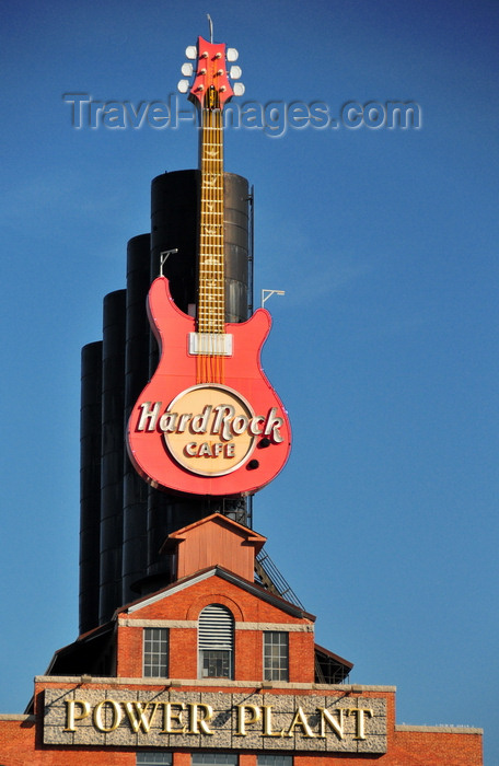 usa2167: Baltimore, Maryland, USA: Hard Rock Cafe electric guitar and the original smoke stacks of the old Power Plant - photo by M.Torres - (c) Travel-Images.com - Stock Photography agency - Image Bank