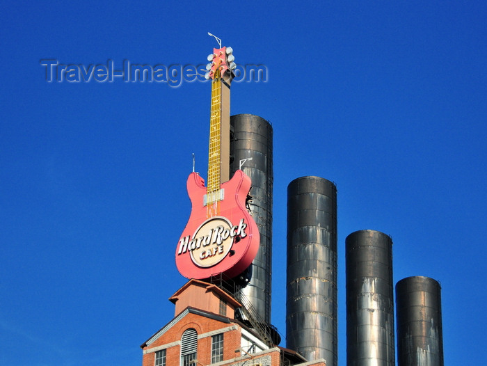 usa2182: Baltimore, Maryland, USA: Hard Rock Cafe guitar and the original smoke stacks of the old coal-fired Power Plant - Inner Harbor - photo by M.Torres - (c) Travel-Images.com - Stock Photography agency - Image Bank