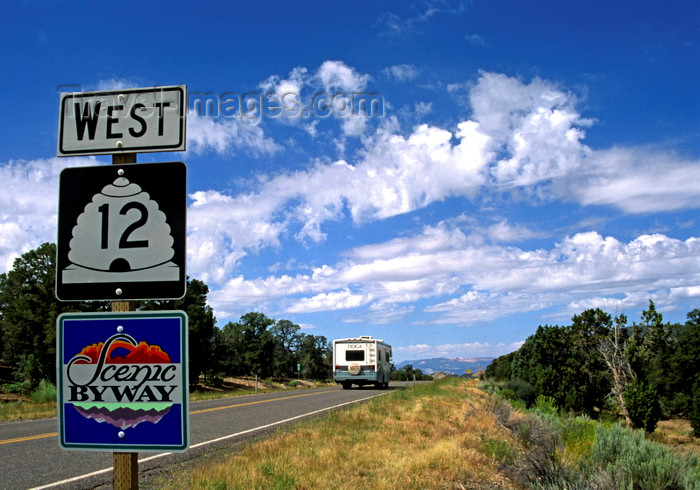 usa2223: Capitol Reef National Park, Utah, USA: scenic Byway 12 - beehive roadsign used for Utah state roads - photo by C.Lovell - (c) Travel-Images.com - Stock Photography agency - Image Bank