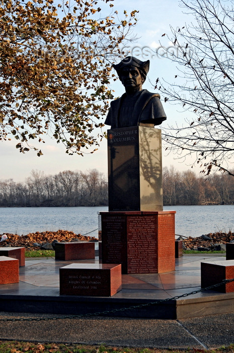 usa227: Bristol, Bucks County, Pennsylvania, USA: bust of Christopher Columbus by the Delaware River - photo by N.Chayer - (c) Travel-Images.com - Stock Photography agency - Image Bank