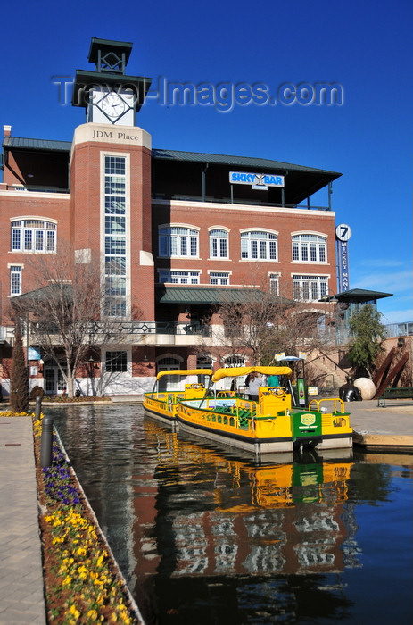 usa2296: Oklahoma City, OK, USA: Bricktown - water taxi in the Bricktown Canal - JDM Place clock tower - photo by M.Torres - (c) Travel-Images.com - Stock Photography agency - Image Bank