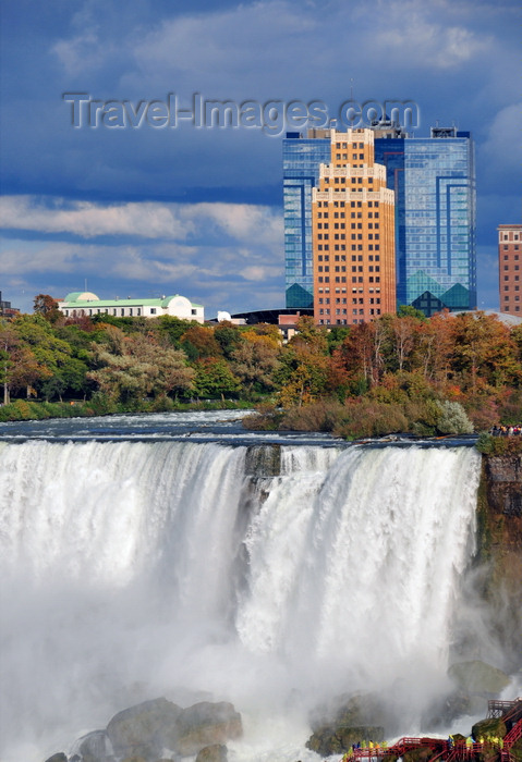 usa231: Niagara Falls, New York, USA: cascading waters of Bridal Veil Falls, Luna Island and hotels in the background - aka Iris Falls - photo by M.Torres - (c) Travel-Images.com - Stock Photography agency - Image Bank