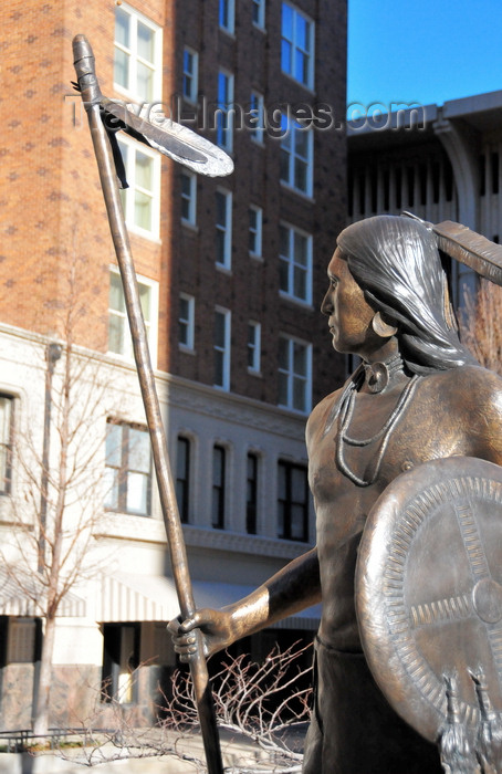 usa2311: Oklahoma City, OK, USA: statue 'The Guardian' by Enoch Kelly Haney - Indian warrior in front of The Skirvin Hilton hotel - Park Avenue - photo by M.Torres - (c) Travel-Images.com - Stock Photography agency - Image Bank