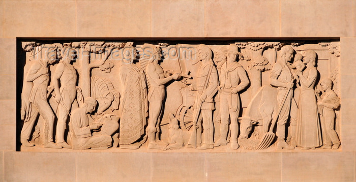 usa2333: Oklahoma City, OK, USA: Oklahoma County Courthouse - bas-relief above the entrance depicting a panorama of the State's history - shows the transition from Indian Territory to Oklahoma Territory to the State of Oklahoma, as settlers moved west and provided ethnic cleansing services to the natives - photo by M.Torres - (c) Travel-Images.com - Stock Photography agency - Image Bank