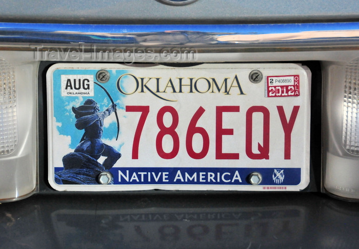 usa2337: Oklahoma City, OK, USA: Oklahoma license plate - archer and 'Native America' - 9% of the state population is Native American - photo by M.Torres - (c) Travel-Images.com - Stock Photography agency - Image Bank