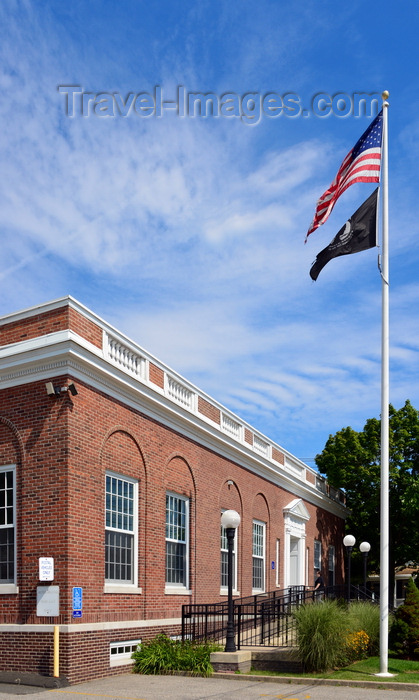 usa2395: Mystic, CT, USA: red brick building of the US Post Office on East Main street - US and Mia POW flags - New London County - photo by M.Torres - (c) Travel-Images.com - Stock Photography agency - Image Bank