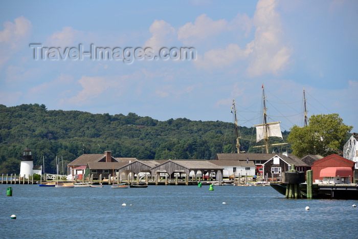 usa2398: Mystic, CT, USA: Mystic River with its lighthouse and old buildings, Stonington side, the East bank - Mystic Seaport - photo by M.Torres - (c) Travel-Images.com - Stock Photography agency - Image Bank
