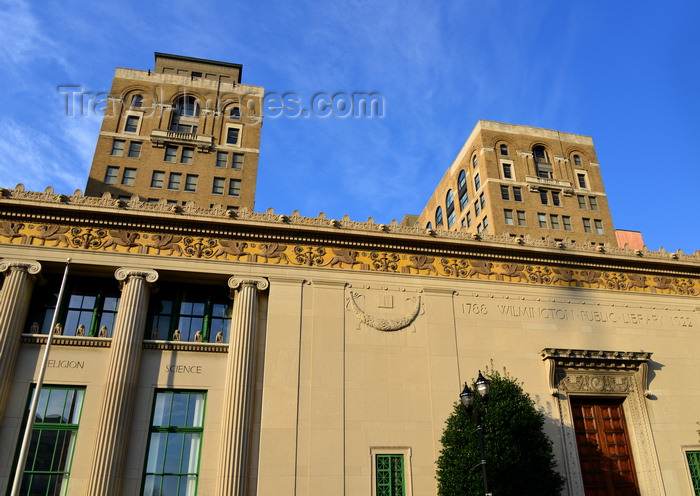 usa2453: Wilmington, DE, USA: facade of Wilmington Public Library on Rodney Square, Classical Revival style - above lies the red brick Delaware Trust Building, a U-shaped steel frame building - photo by M.Torres - (c) Travel-Images.com - Stock Photography agency - Image Bank
