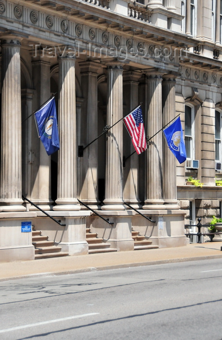 usa2492: Louisville, Kentucky, USA: Louisville City hall portico - flags of Kentucky, the USA and Louisville - photo by M.Torres - (c) Travel-Images.com - Stock Photography agency - Image Bank
