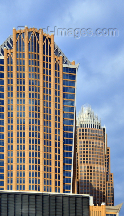 usa2555: Charlotte, North Carolina, USA: Hearst Tower - North Tryon Street - reverse floorplate design - architects Smallwood, Reynolds, Stewart, Stewart & Associates, in the 2nd plan the Bank of America tower - photo by M.Torres - (c) Travel-Images.com - Stock Photography agency - Image Bank