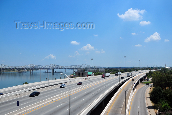 usa303: Louisville, Kentucky, USA: view over interstate 64 and the Ohio river from the Clark Bridge - photo by M.Torres - (c) Travel-Images.com - Stock Photography agency - Image Bank