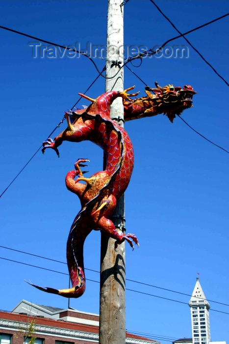 usa332: Seattle, Washington, USA: Chinatown - dragon on a pole - photo by R.Ziff - (c) Travel-Images.com - Stock Photography agency - Image Bank