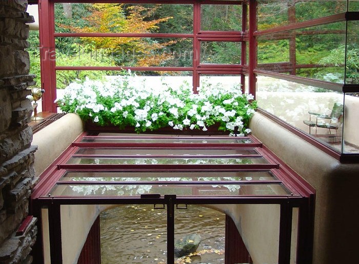 usa420: Bear Run, Pennsylvania, USA: Fallingwater house - inside - view of the stream from the living area - architect Frank Lloyd Wright - photo by G.Frysinger - (c) Travel-Images.com - Stock Photography agency - Image Bank