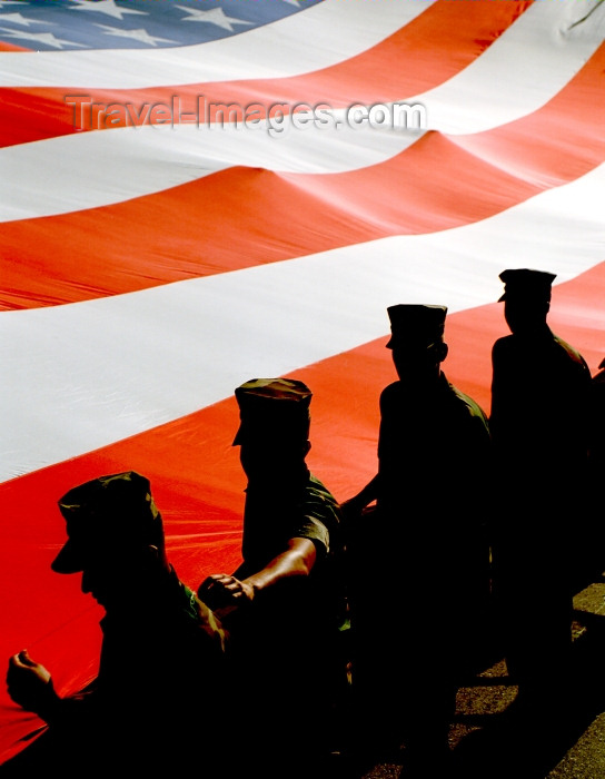 usa464: Washington D.C., USA: soldiers and a giant American flag - parade - patriotic image - photo by G.Friedman - (c) Travel-Images.com - Stock Photography agency - Image Bank