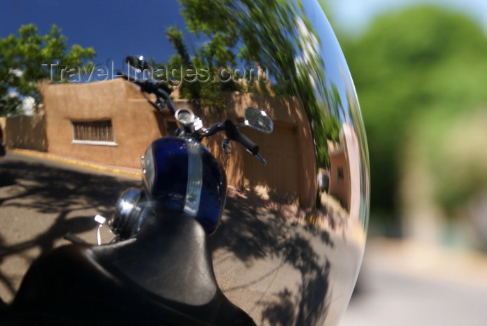 usa506: Santa Fé, New Mexico, USA: motorcycle and adobe house, reflection in a helmet - photo by A.Ferrari - (c) Travel-Images.com - Stock Photography agency - Image Bank