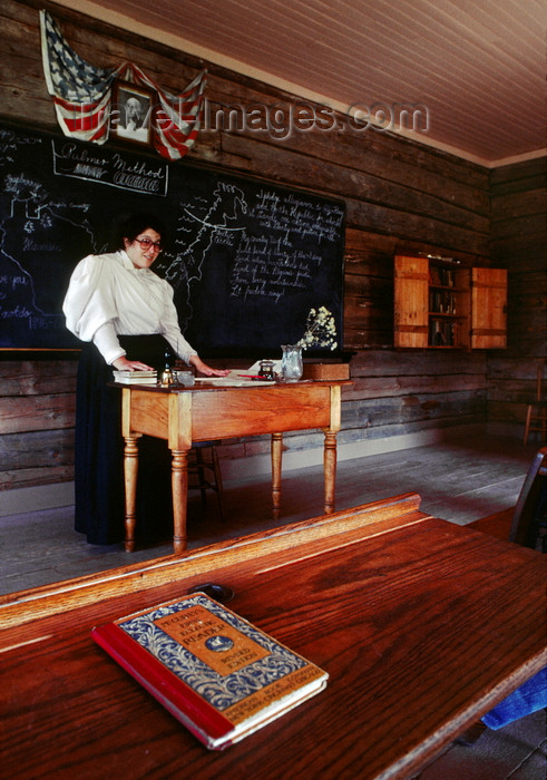 usa557: Kettle Moraine State Forest, Wisconsin, USA: Old World Wisconsin - schoolhouse interior - teacher, textbook, blackboard - photo by C.Lovell - (c) Travel-Images.com - Stock Photography agency - Image Bank