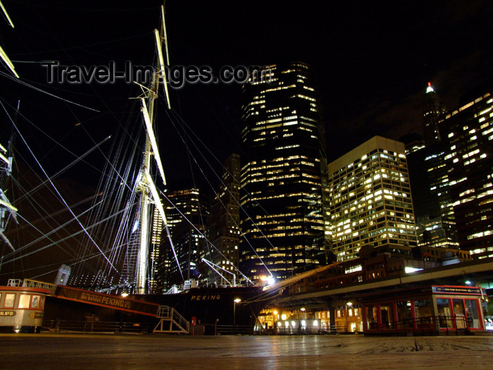 usa632: Manhattan (New York City): the Peking, windjammer - four masted barque of the Flying P-Line - Pier 17, South Street Seaport on the East River - citylights - photo by M.Bergsma - (c) Travel-Images.com - Stock Photography agency - Image Bank