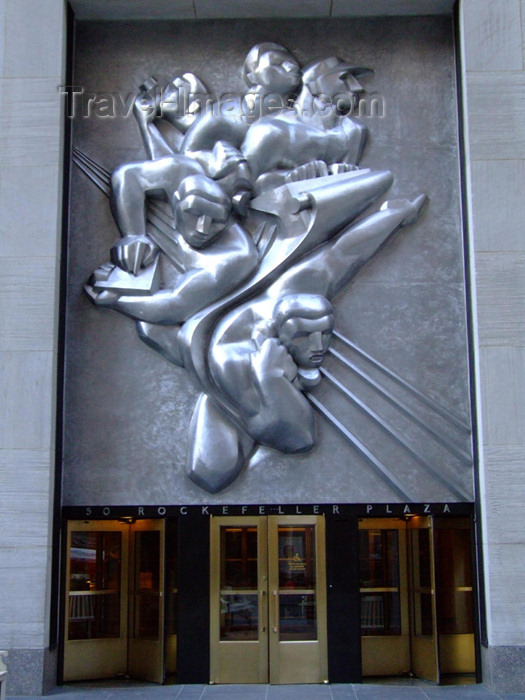 usa638: Manhattan (New York City): relief at the entrance to 50 Rockefeller Plaza - photo by M.Bergsma - (c) Travel-Images.com - Stock Photography agency - Image Bank