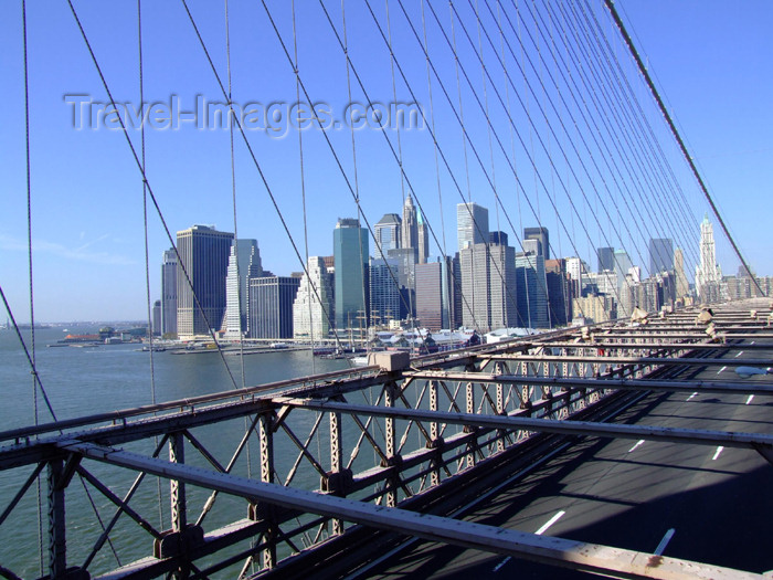 usa671: New York City: Brooklyn Bridge - cables and the city - photo by M.Bergsma - (c) Travel-Images.com - Stock Photography agency - Image Bank