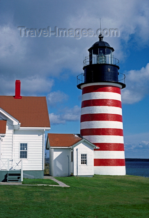 usa68: Lubec, Quoddy Narrows strait, Maine, USA: West Quoddy Head Lighthouse with distinctive red-and-white stripes - commissioned in 1808 by President Thomas Jefferson and rebuilt in 1858 - Admiralty nr H4162 - photo by C.Lovell - (c) Travel-Images.com - Stock Photography agency - Image Bank