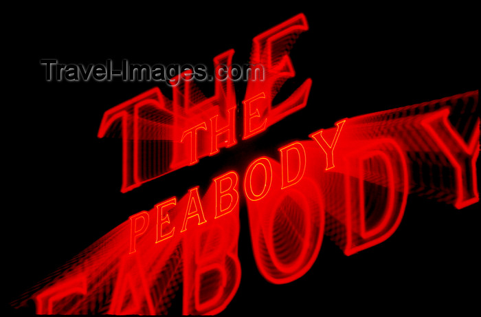 usa700: Memphis, Tennessee, USA: night shot of the Peabody Hotel sign - Union Avenue - (c) Travel-Images.com - Stock Photography agency - Image Bank