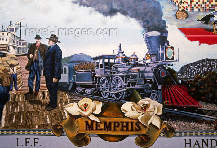 usa701: Memphis, Tennessee, USA: railroad barons’ mural - steam locomotive - photo by C.Lovell - (c) Travel-Images.com - Stock Photography agency - Image Bank