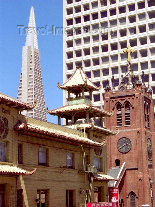 usa79: San Francisco (California): bricks and the Transamerica Pyramid - photo by M.Bergsma - (c) Travel-Images.com - Stock Photography agency - Image Bank