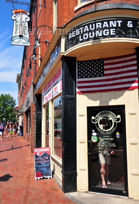 usa913: Portsmouth, New Hampshire, USA: American flag at the Rusty Hammer restaurant - State and Pleasant St. - New England - photo by M.Torres - (c) Travel-Images.com - Stock Photography agency - Image Bank