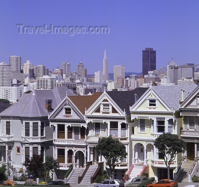 usa977: USA - San Francisco (California): old houses and skyline - photo by A.Bartel - (c) Travel-Images.com - Stock Photography agency - Image Bank