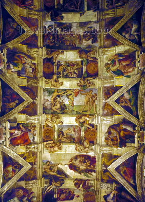 vatican45: Vatican: ceiling of the Sistine Chapel - frescoes painted by Michelangelo - Apostolic Palace - photo by J.Fekete - (c) Travel-Images.com - Stock Photography agency - Image Bank