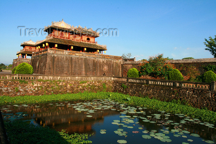 vietnam181: Hue - Vietnam: Imperial Citadel - Ngo Mon, the 'noon' gate and the moat - reflection - photo by Tran Thai - (c) Travel-Images.com - Stock Photography agency - Image Bank